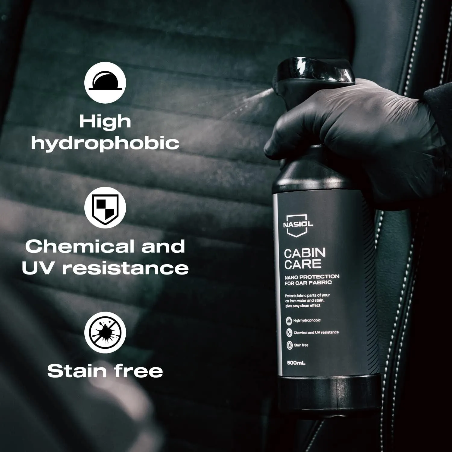 Nasiol CabinCare Fabric Interior Protectant for Automotive Upholstery & Carpet Long-Lasting Hydrophobic Protection for Seats, Carpets & Convertible Tops